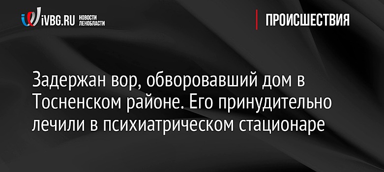 Задержан вор, обворовавший дом в Тосненском районе. Его принудительно лечили в психиатрическом стационаре