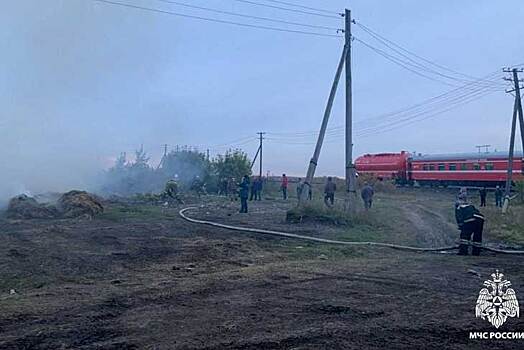 Пожарный поезд потушил 100 тюков сена в Барабинском районе