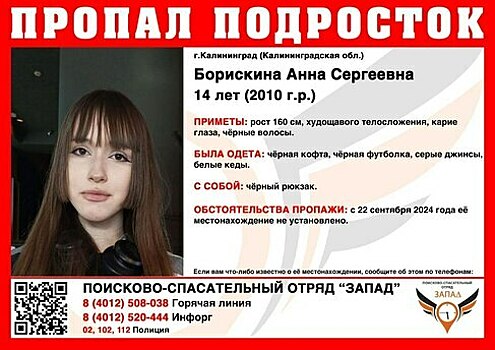 В Калининграде ищут 14-летнюю девочку, пропавшую сутки назад