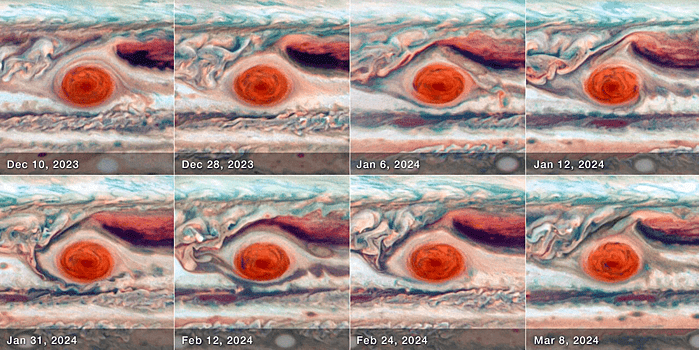 Ученые обнаружили неожиданные колебания Большого красного пятна Юпитера