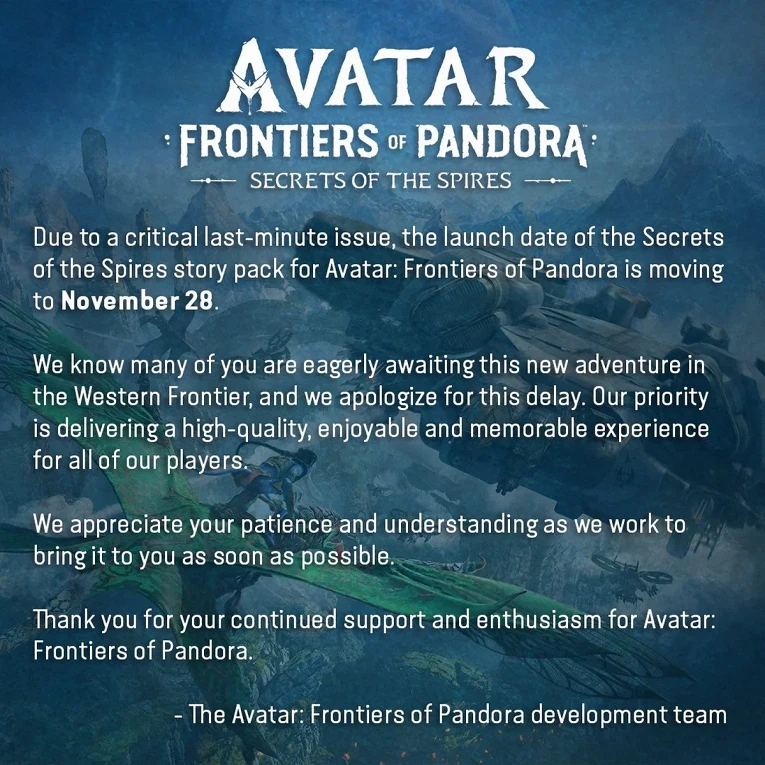 DLC для Avatar: Frontiers of Pandora перенесли на 28 ноября1