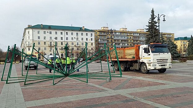 На площади Ленина началась установка главной новогодней елки