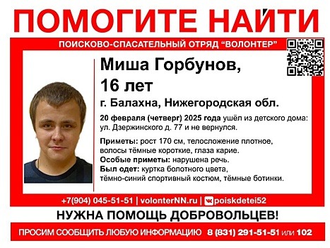 16-летний подросток с нарушениями речи пропал из детдома в Балахне