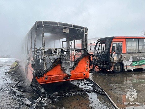 Два автобуса сгорели на улице Коновалова в Нижнем Новгороде